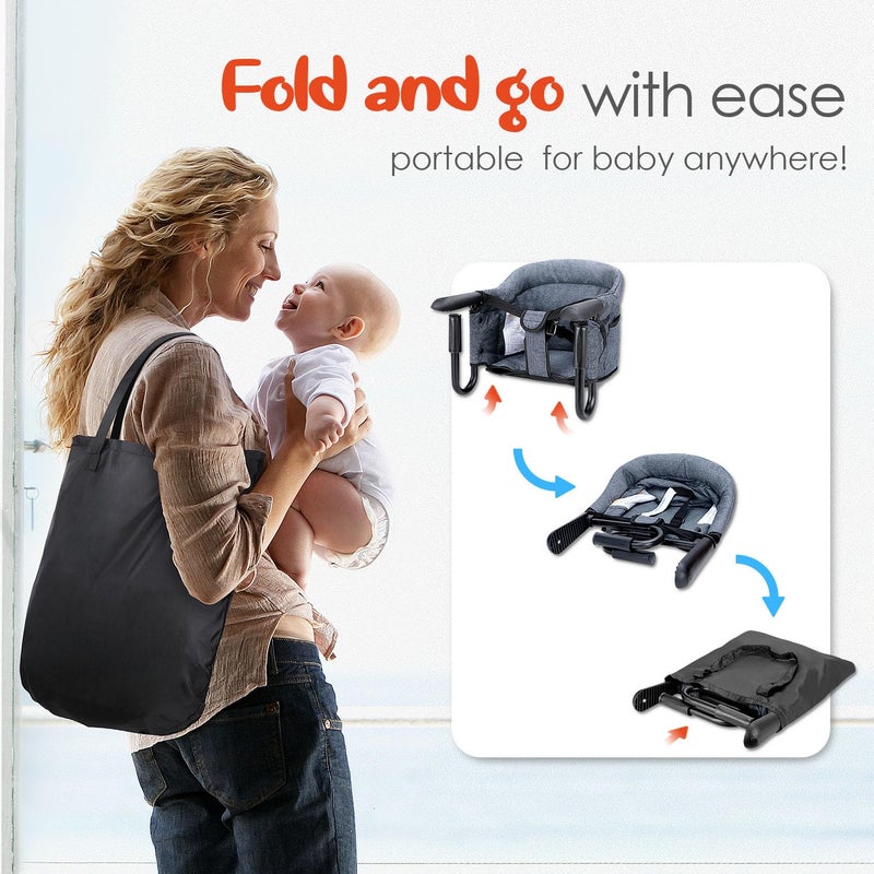lulunemo Hook-On Chairs - Portable & Foldable for Babies 6-36 Months, Family & Travel Use with Carry Bag (Grey) - Image 5