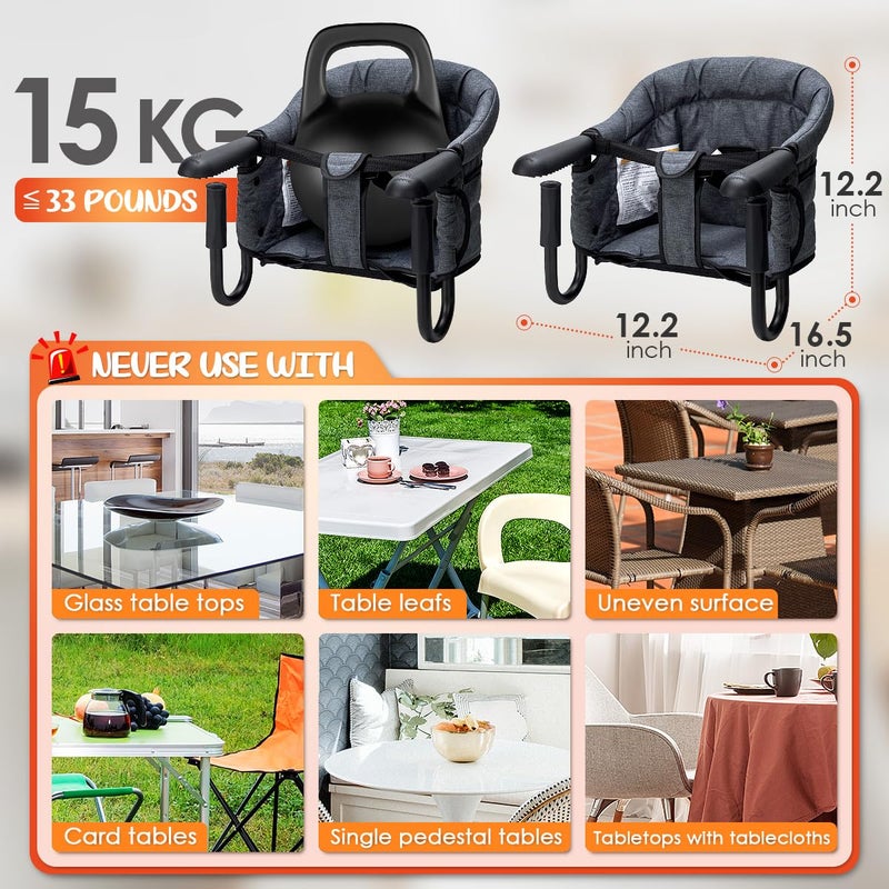 lulunemo Hook-On Chairs - Portable & Foldable for Babies 6-36 Months, Family & Travel Use with Carry Bag (Grey) - Image 2