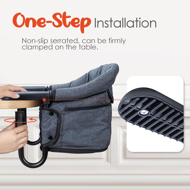 lulunemo Hook-On Chairs - Portable & Foldable for Babies 6-36 Months, Family & Travel Use with Carry Bag (Grey) - Image 4