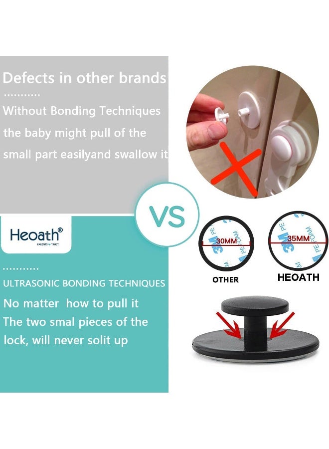 HEOATH Child Safety Cabinet Locks (10 Pack) - Baby Proofing Latches Lock for Drawers, Toilet Seat, Fridge, Oven, with 10 Extra 3M Adhesives (Black) - Image 5