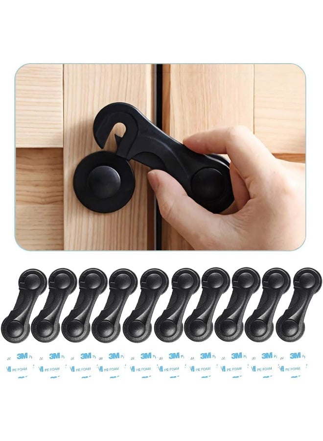 HEOATH Child Safety Cabinet Locks (10 Pack) - Baby Proofing Latches Lock for Drawers, Toilet Seat, Fridge, Oven, with 10 Extra 3M Adhesives (Black) - Image 1