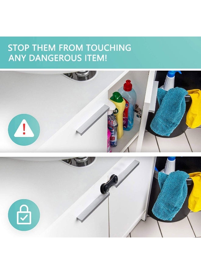 HEOATH Child Safety Cabinet Locks (10 Pack) - Baby Proofing Latches Lock for Drawers, Toilet Seat, Fridge, Oven, with 10 Extra 3M Adhesives (Black) - Image 2