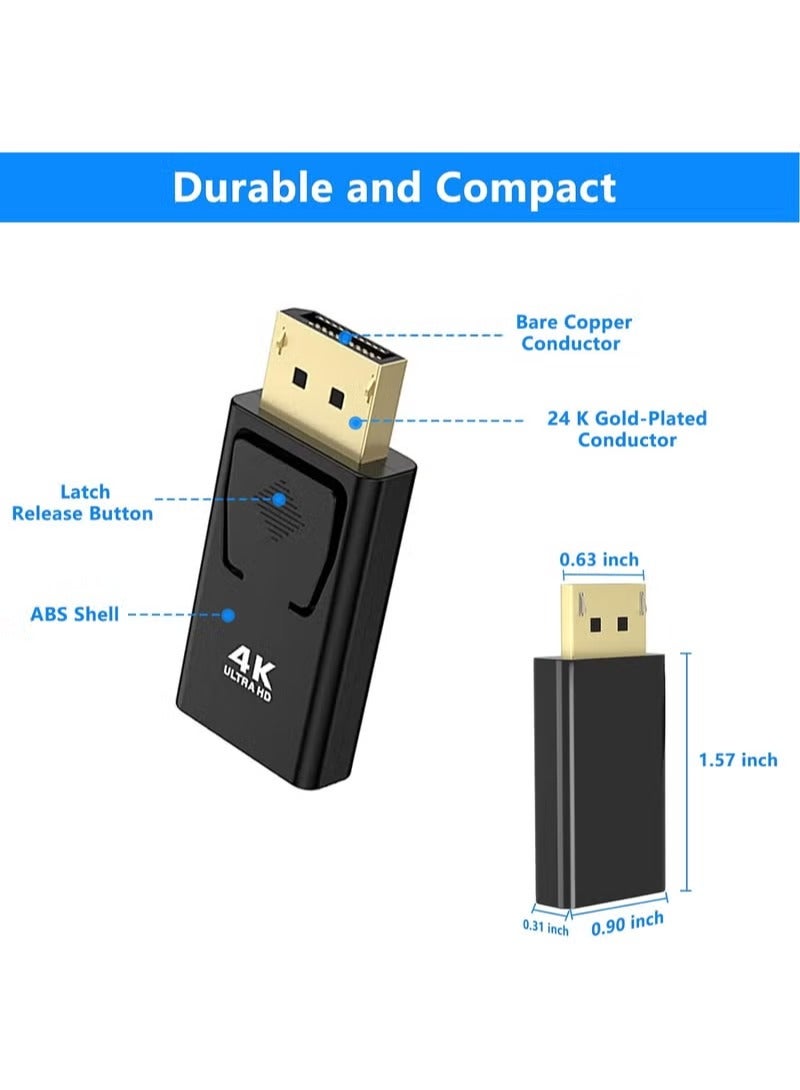 شيك فايب محول 4K DisplayPort إلى HDMI، عبوة من قطعتين من محول DP أحادي الاتجاه من الكمبيوتر الشخصي إلى HDMI للشاشة، محول 4K Ultra HD DP DisplayPort إلى HDMI (ذكر إلى أنثى)، متوافق مع أجهزة Lenovo وDell وHP والعلامات التجارية الأخرى - Image 4