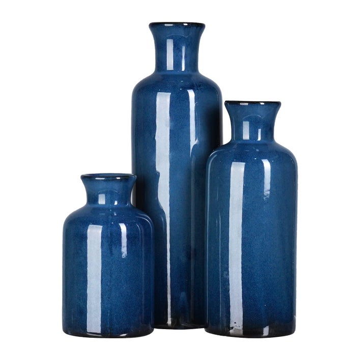 CERAMIC VASE SET HOME DECOR 3PCS MODERN RUSTIC BOHO GEOMETRIC BLUE FLOWERS VASE DECORATION SHELF DECOR FARMHOUSE LIVING ROOM DECORATION DECORATIVE GIFT