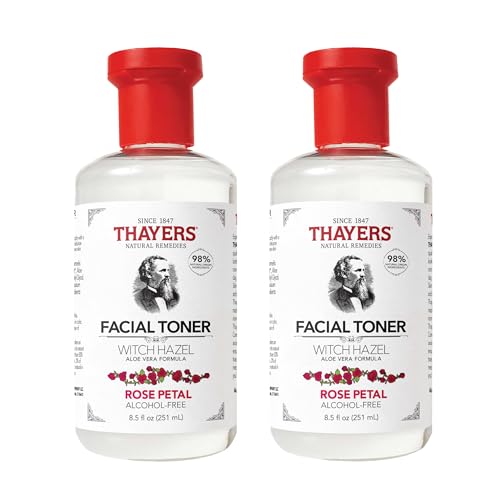 Thayers AlcoholFree Hydrating Rose Petal Witch Hazel Facial Toner with Aloe Vera Formula Vegan Dermatologist Tested and Recommended 85 Oz Pack of 2