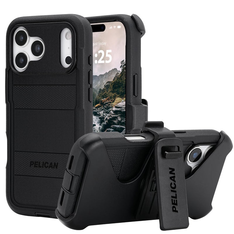 Pelican Voyager iPhone 17 Pro Max Case [Compatible with MagSafe] Rugged Phone Case w/ 24ft Military-Grade Drop Protection - Heavy Duty Phone Cover w/Belt Clip Holster for iPhone 17 Pro Max - Black - Image 1