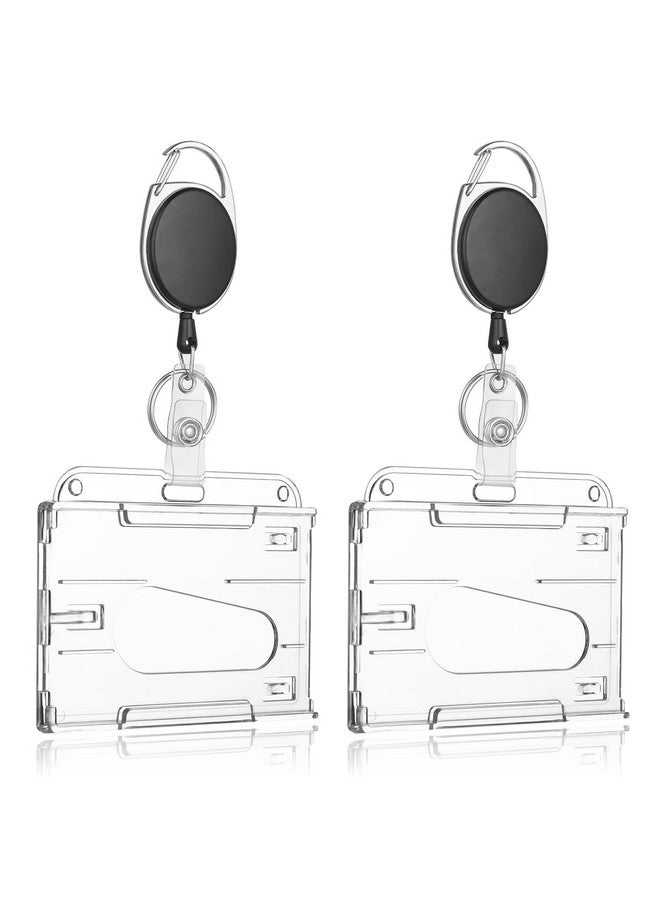 COBEE 2 Pack Hard Plastic Badge Holders With Heavy Duty Badge Reels Clear Id Card Holder Retractable Badge Reel Clip Thumb Slot Credit Card Protector For Nurse Doctor Teacher Office(Horizontal) - Image 1