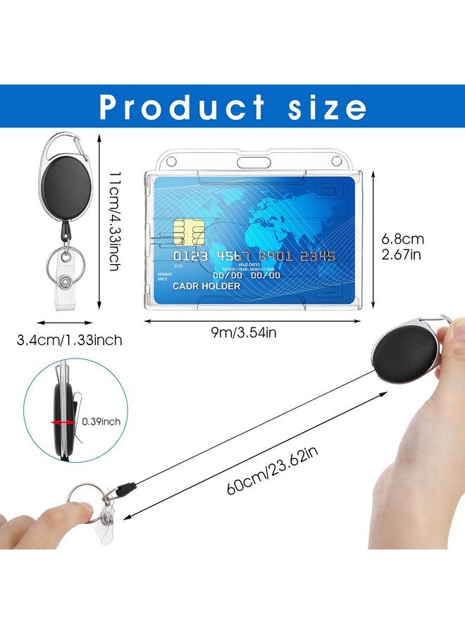 COBEE 2 Pack Hard Plastic Badge Holders With Heavy Duty Badge Reels Clear Id Card Holder Retractable Badge Reel Clip Thumb Slot Credit Card Protector For Nurse Doctor Teacher Office(Horizontal) - Image 3