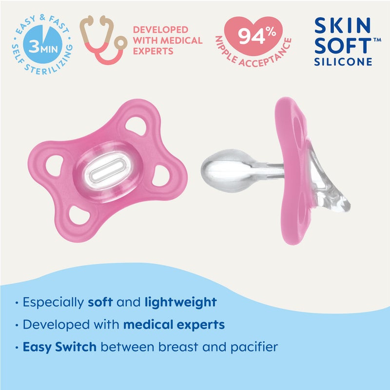 MAM مصاصات مام المريحة، مصاصات حديثي الولادة، عبوة 2، مصاصات مام من 3-12 شهر، أفضل مصاصة للأطفال الذين يرضعون من الثدي، مصاصة سيليكون للبنات - Image 2