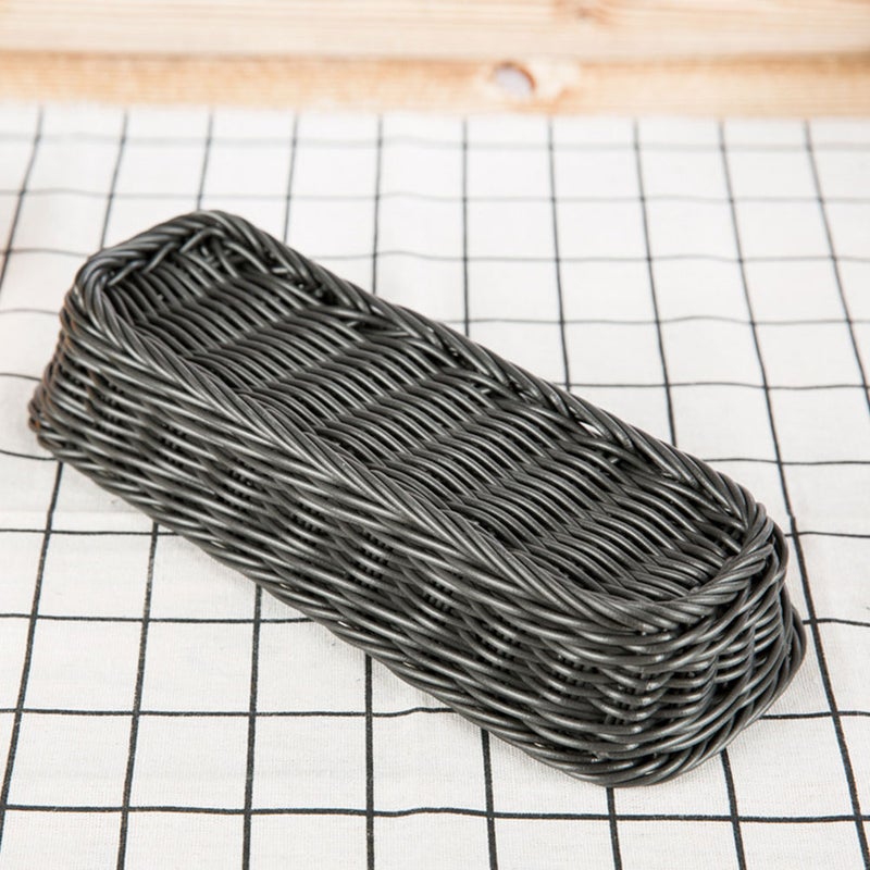 2 pcs Woven Plate Basket Rectangular Imitation Rattan Basket Multi-functional Basket for Kitchen Home (Grey, 28x11x5cm) - Image 1
