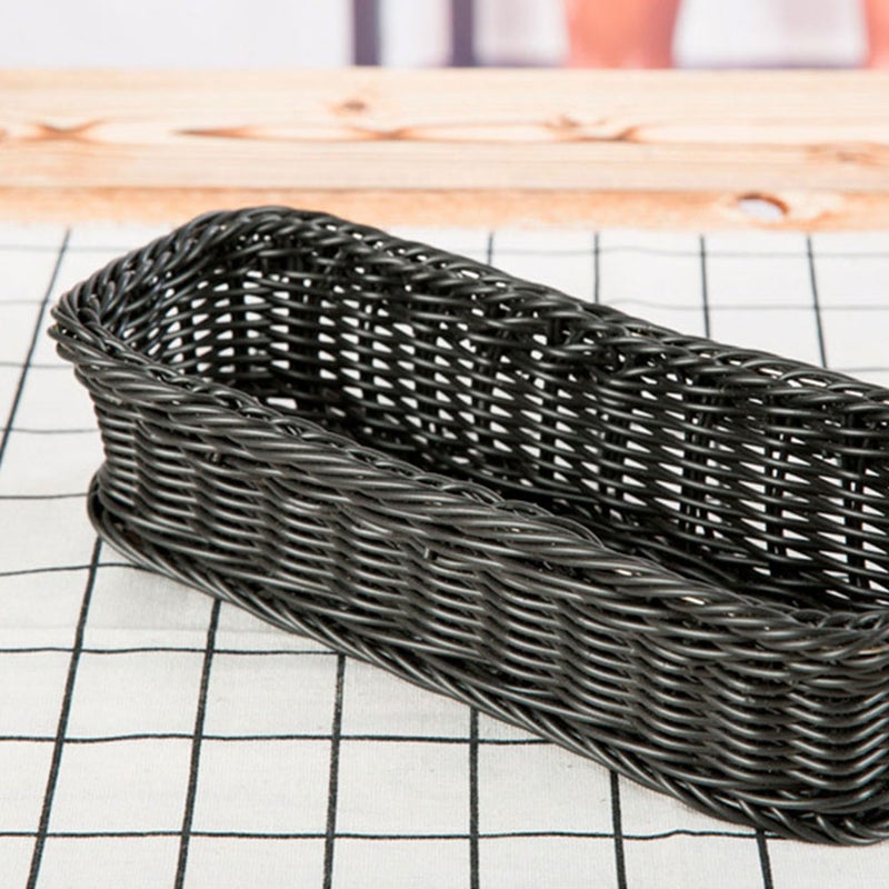 2 pcs Woven Plate Basket Rectangular Imitation Rattan Basket Multi-functional Basket for Kitchen Home (Grey, 28x11x5cm) - Image 5