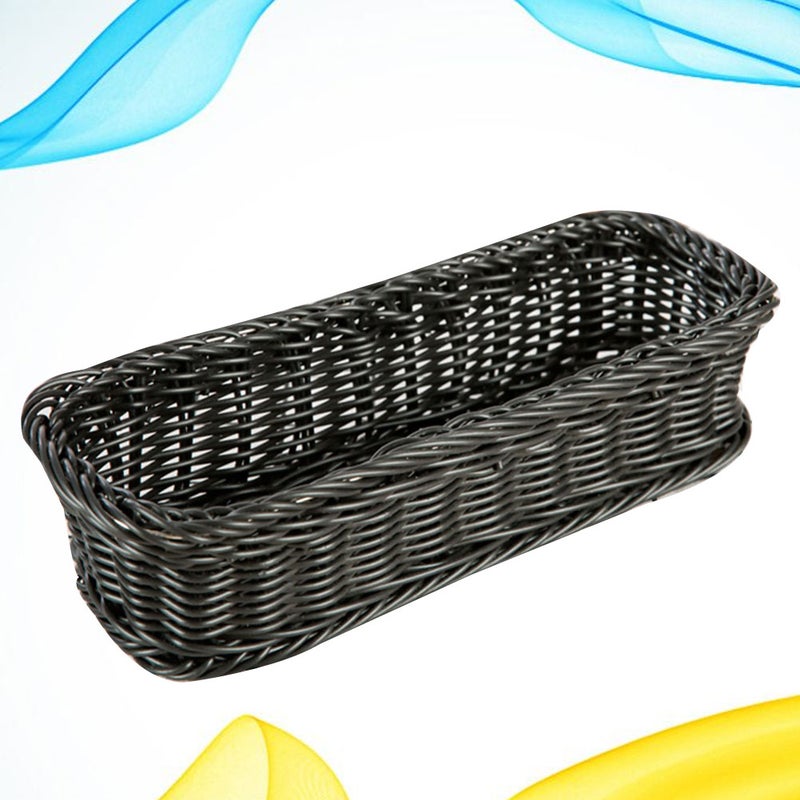 2 pcs Woven Plate Basket Rectangular Imitation Rattan Basket Multi-functional Basket for Kitchen Home (Grey, 28x11x5cm) - Image 4