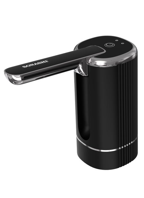 Rechargeable Water Dispenser Pump with 1 Touch Function | Foldable Design with Silicone Inlet Hose | Type-C Charging, Indicator Light | Suitable for 1-5 Gallon Bottle Water | Power 4W SWP-65 Black/Silver