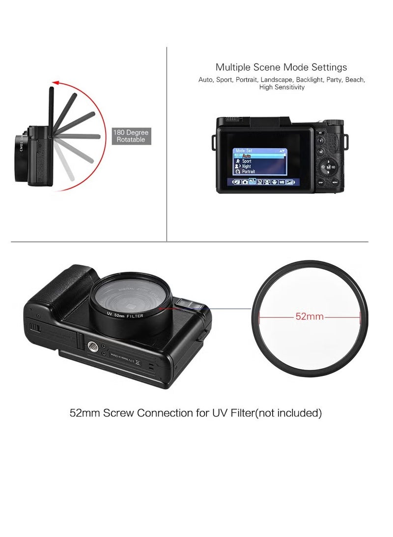 2.7K Full HD 30mp Digital Video Camera, Portable Photography Camera With Rotatable Screen, Lightweight Easy To Cary Action Camera With Digital Zoom, (1pc, Black) - Image 4