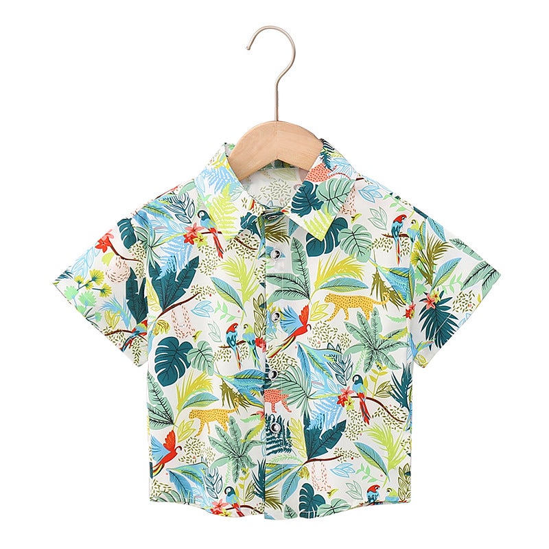 Children'S Clothing Children'S Casual Flower Shirt Ruffian Handsome Boy Beach Holiday Printed Cardigan Shirt - Image 1