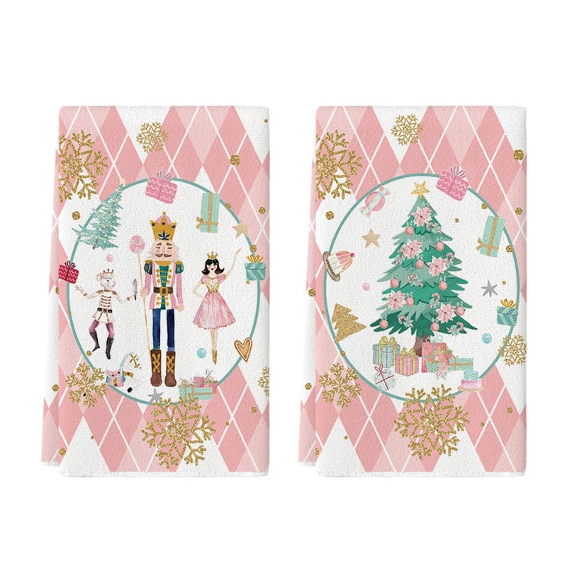Artoid Mode Pink Nutcrackers Tree Christmas Kitchen Towels Dish Towels 18x26 Inch Seasonal Winter Xmas Decoration Hand Towels Set of 2