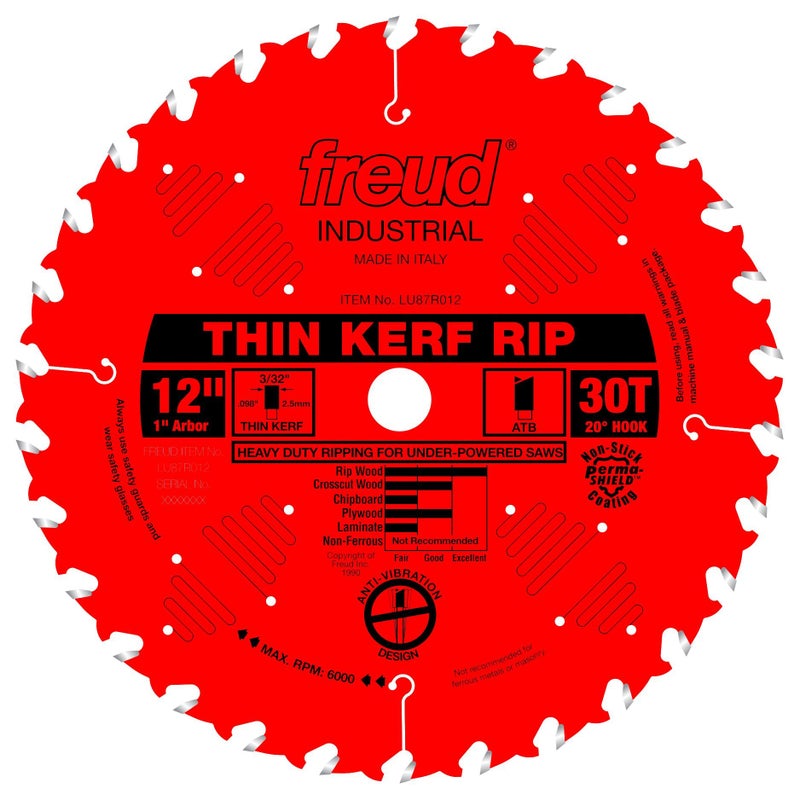 Freud LU87R012: 12" x 30T Thin Kerf Rip Blade - Image 1