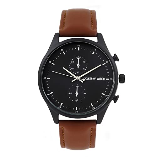 Joker & Witch Leather Daphne & Simon Couple Analogue Watches, Black Dial, Brown Band - Image 3