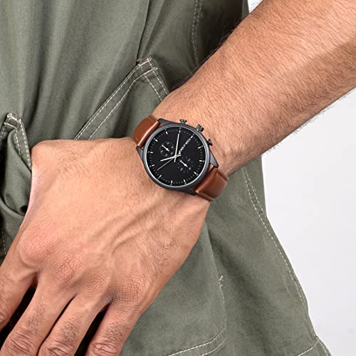 Joker & Witch Leather Daphne & Simon Couple Analogue Watches, Black Dial, Brown Band - Image 2