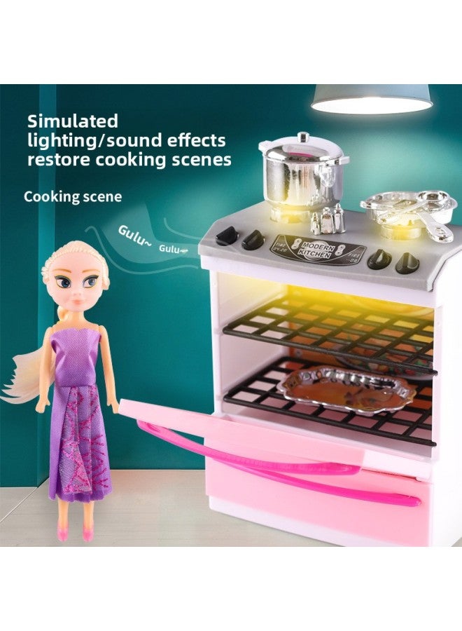 Children Play House Toy With Sound And Light Princess Simulation Mini Kitchen Suit Children Kitchenware Girl Simulation Cooking-Color:Four-group Kitten Kitchen - Image 4