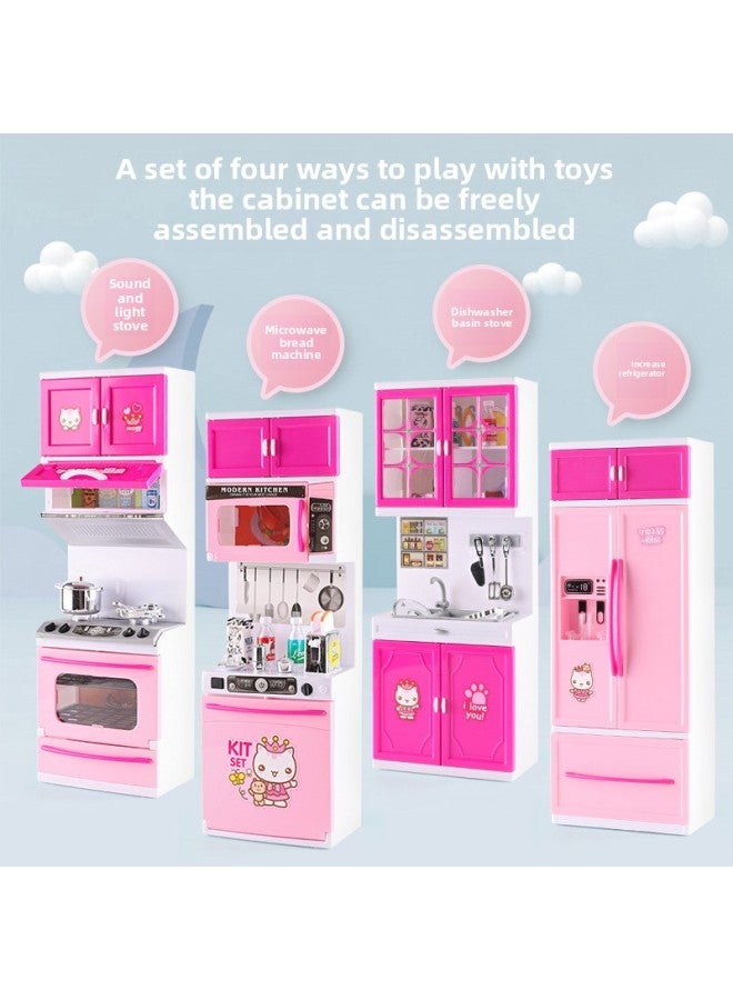 Children Play House Toy With Sound And Light Princess Simulation Mini Kitchen Suit Children Kitchenware Girl Simulation Cooking-Color:Four-group Kitten Kitchen - Image 5