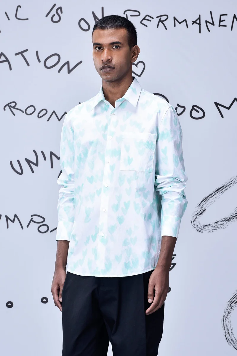 Genes Lecoanet Hemant Button Up Heart Regular Fit Shirt- White