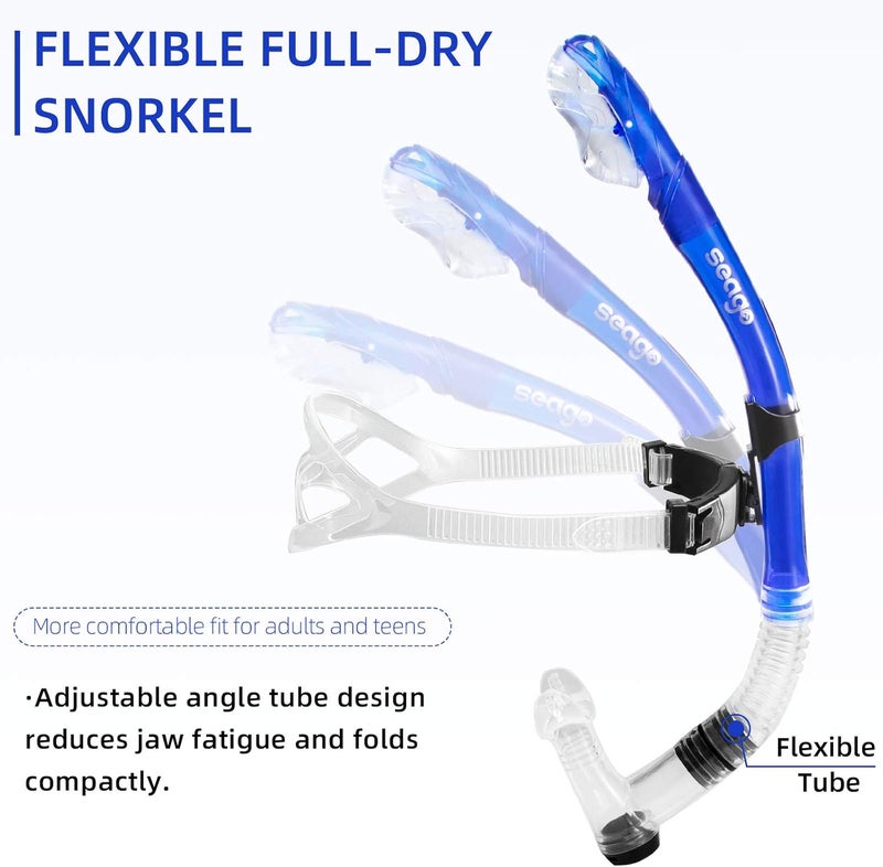 Seago Swim Snorkel for Lap Swimming, Dry Top Front Swimmer Gear for Adult Youth, Training Equipment in Pool and Open Water with Comfy Easy to Adjust Head Pads Food-Grade Silicone Mouthpiece - Image 5