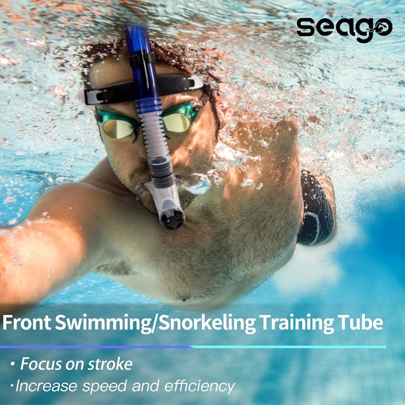 Seago Swim Snorkel for Lap Swimming, Dry Top Front Swimmer Gear for Adult Youth, Training Equipment in Pool and Open Water with Comfy Easy to Adjust Head Pads Food-Grade Silicone Mouthpiece - Image 2