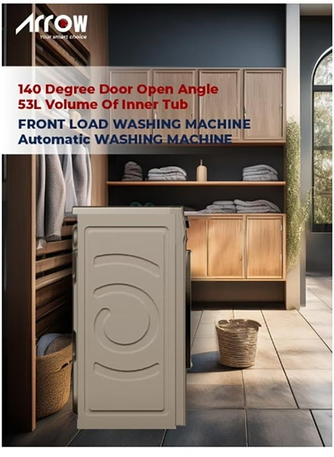 Arrow - 8KG Front loading Automatic Washing Machine, 1200rpm Max. Spin Speed, 16 Programs, Dark Silver Color, Auto Balance System, Child Lock, Fault Check, LED Display, Universal Motor | RO-09FWTS - Image 1
