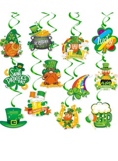 Mordely St-Saint Patricks-Day Party Decorations Garland Streamers - 12Pcs Green Banner Decor Shamrock Gnome Hat Hanging Swirl, Baby Shower Birthday Irish Lucky Party Supplies  - Image 1