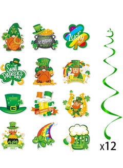 Mordely St-Saint Patricks-Day Party Decorations Garland Streamers - 12Pcs Green Banner Decor Shamrock Gnome Hat Hanging Swirl, Baby Shower Birthday Irish Lucky Party Supplies  - Image 2