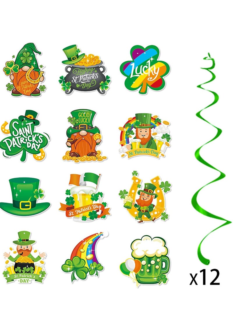 Mordely St-Saint Patricks-Day Party Decorations Garland Streamers - 12Pcs Green Banner Decor Shamrock Gnome Hat Hanging Swirl, Baby Shower Birthday Irish Lucky Party Supplies - Image 2