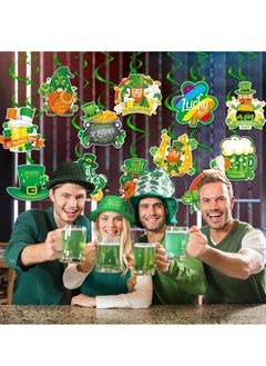 Mordely St-Saint Patricks-Day Party Decorations Garland Streamers - 12Pcs Green Banner Decor Shamrock Gnome Hat Hanging Swirl, Baby Shower Birthday Irish Lucky Party Supplies  - Image 4