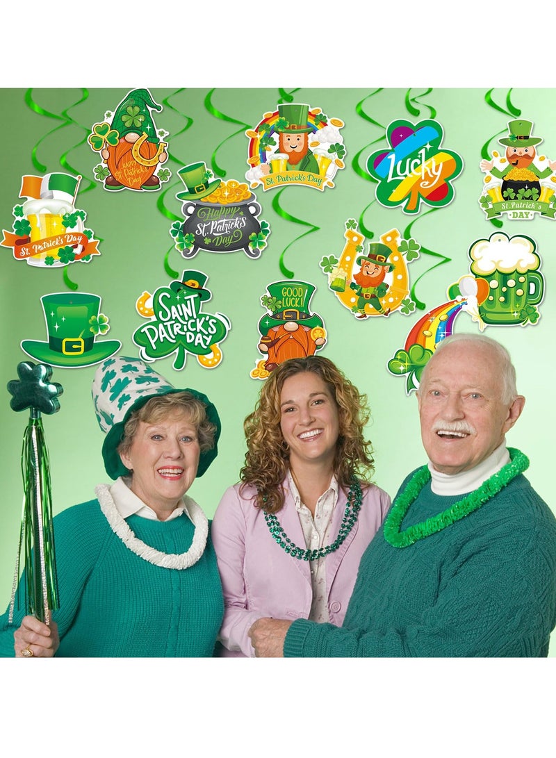 Mordely St-Saint Patricks-Day Party Decorations Garland Streamers - 12Pcs Green Banner Decor Shamrock Gnome Hat Hanging Swirl, Baby Shower Birthday Irish Lucky Party Supplies - Image 5