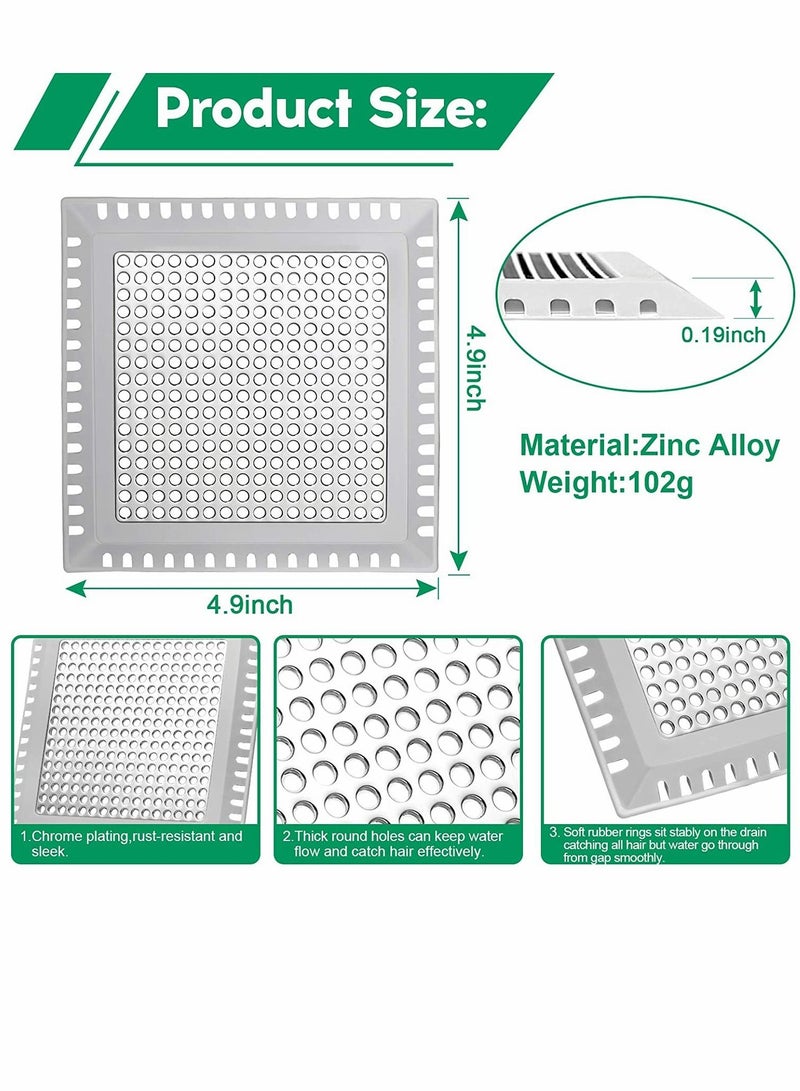 Square Drain Cover 4.9 in 125 mm Bathroom floor drain filter Square Shower Drain Hair Catcher Shower Drain Strainer Flat Drain Cover for Bathroom Floor Drain No Rust - Image 2