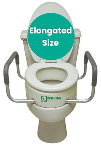 Essential Medical Supply Raised Elevated Toilet Seat Riser for an Elongated Toilet with Padded Aluminum Arms for Support and Compatible with Existing Seat, Elongated, 19 x 14 x 3.5 - Image 1