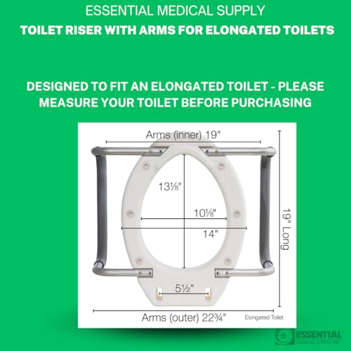 Essential Medical Supply Raised Elevated Toilet Seat Riser for an Elongated Toilet with Padded Aluminum Arms for Support and Compatible with Existing Seat, Elongated, 19 x 14 x 3.5 - Image 5