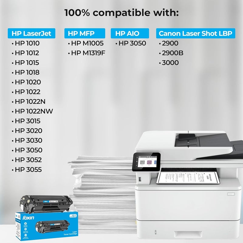 FOXIN FTC 12A Laser Printer Cartridge Compatible with HP 1020, M1005, 1018, 1010, 1012, 1015, 1022, 1022N, 1022NW, 3015, 3020, 3030, 3050, 3050Z, 3052, 3055, Canon LBP2900/2900B/3000 | Black - Image 2