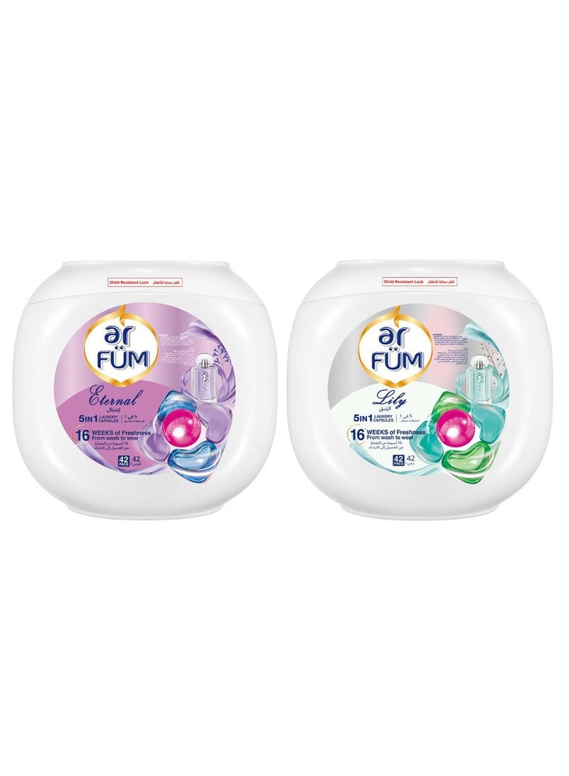 ar FUM Ar Fum 5 In 1 Laundry Detergent Capsules Lily And Eternal 2 x 42 Pods 