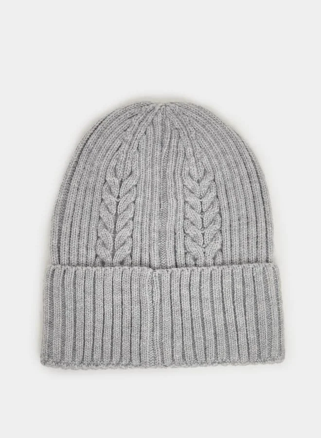 Grey Cable Knit Beanie
