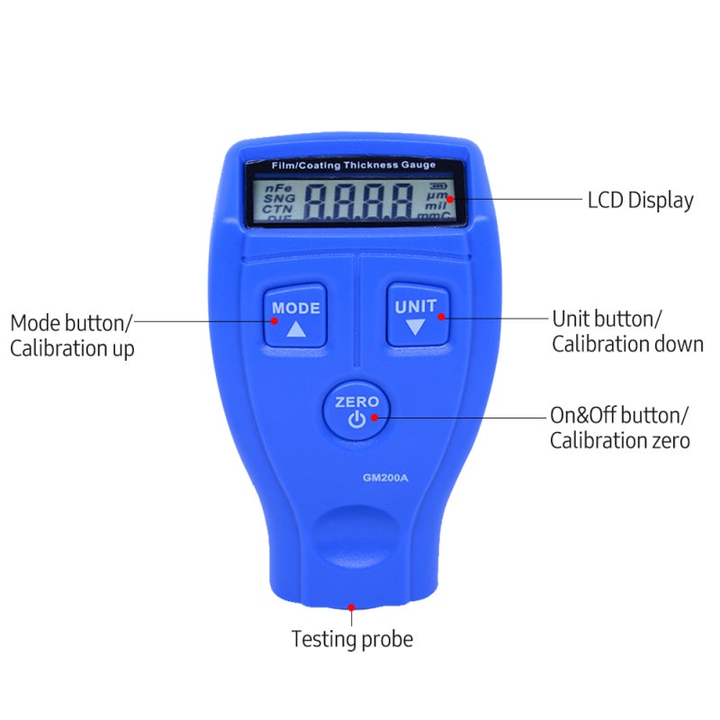 Coating Thickness Gauge: Blue ABS Material, High Precision Probe, LCD Backlight Display - Quick Accurate Measurement, 3 Test Modes, Auto Shutoff Portable Gauge for Metal Surface, Auto Testing, Manufac - Image 3