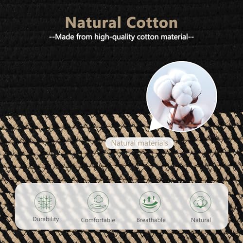 ECDYQXVU Cotton Rope Basket Storage Baskets with Handle 15x10x9 Inch Woven Basket for Shelves Laundry Towels Clothes Books Black Brown 1 Pack - Image 3