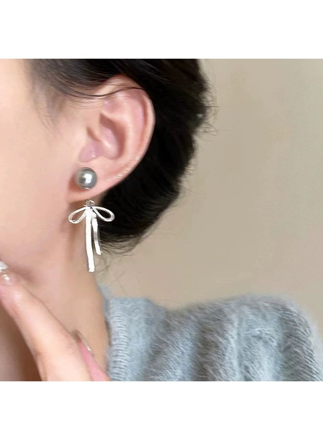 Goolsky أقراط عتيقة من اللؤلؤ على شكل bow للنساء – مجوهرات بوتيك فاخرة خفيفة، دبابيس لؤلؤية من س925 فضة مضادة للحساسية، حفلات الزفاف، عيد، عشاء رسمي، أحداث رسمية - Image 3