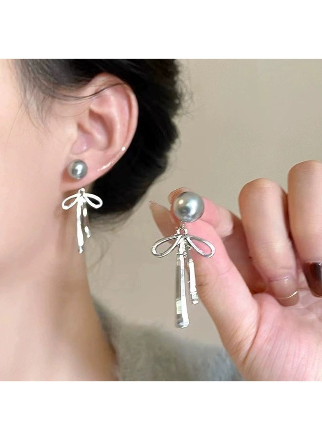 Goolsky أقراط عتيقة من اللؤلؤ على شكل bow للنساء – مجوهرات بوتيك فاخرة خفيفة، دبابيس لؤلؤية من س925 فضة مضادة للحساسية، حفلات الزفاف، عيد، عشاء رسمي، أحداث رسمية - Image 1