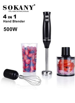 sokany 4-in-1 Hand Blender, Immersion Handheld Blender with Chopper and Whisk,Stainless Blades,500W WK-1710-4 Black/Clear  - Image 1