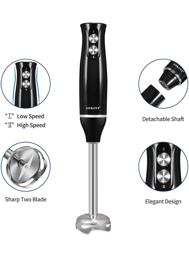 sokany 4-in-1 Hand Blender, Immersion Handheld Blender with Chopper and Whisk,Stainless Blades,500W WK-1710-4 Black/Clear - Image 2