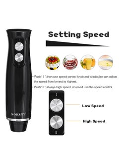 sokany 4-in-1 Hand Blender, Immersion Handheld Blender with Chopper and Whisk,Stainless Blades,500W WK-1710-4 Black/Clear  - Image 3