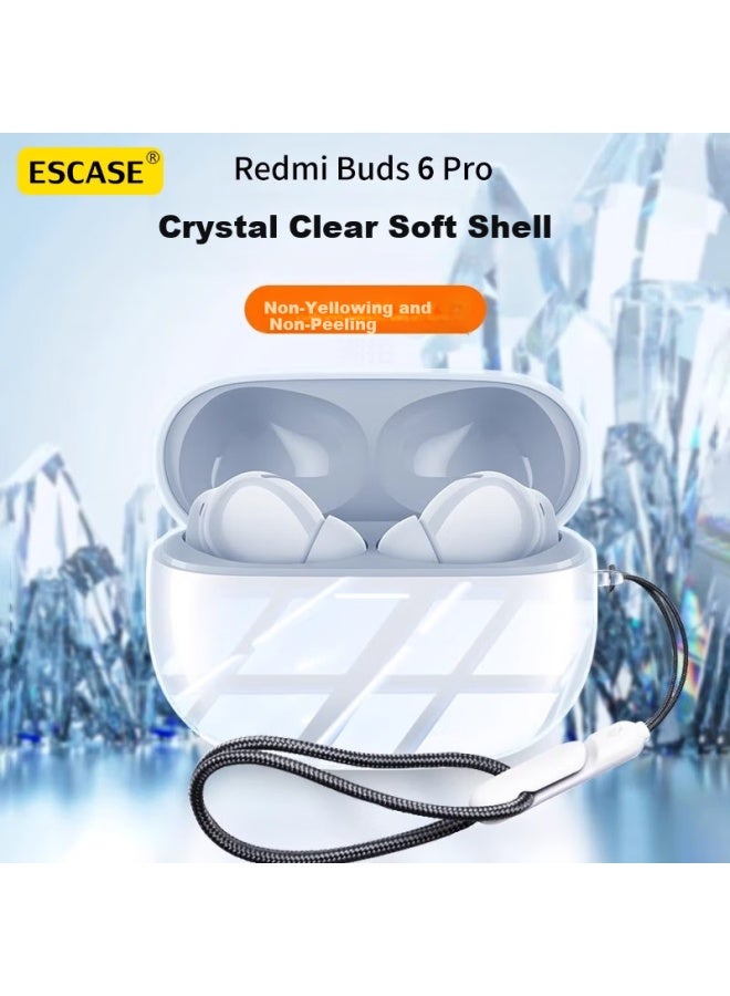Escase Protective Case For Redmi Buds 6 Pro Wireless Bluetooth Earphones, Silicone Soft Shell Anti-drop Dust-proof Skin-friendly Transparent Case With Woven Anti-loss Rope - Image 1