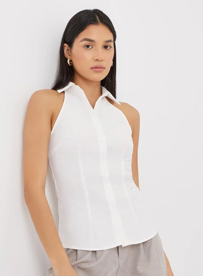 Styli Styli Women White Sleeveless Fitted Shirt