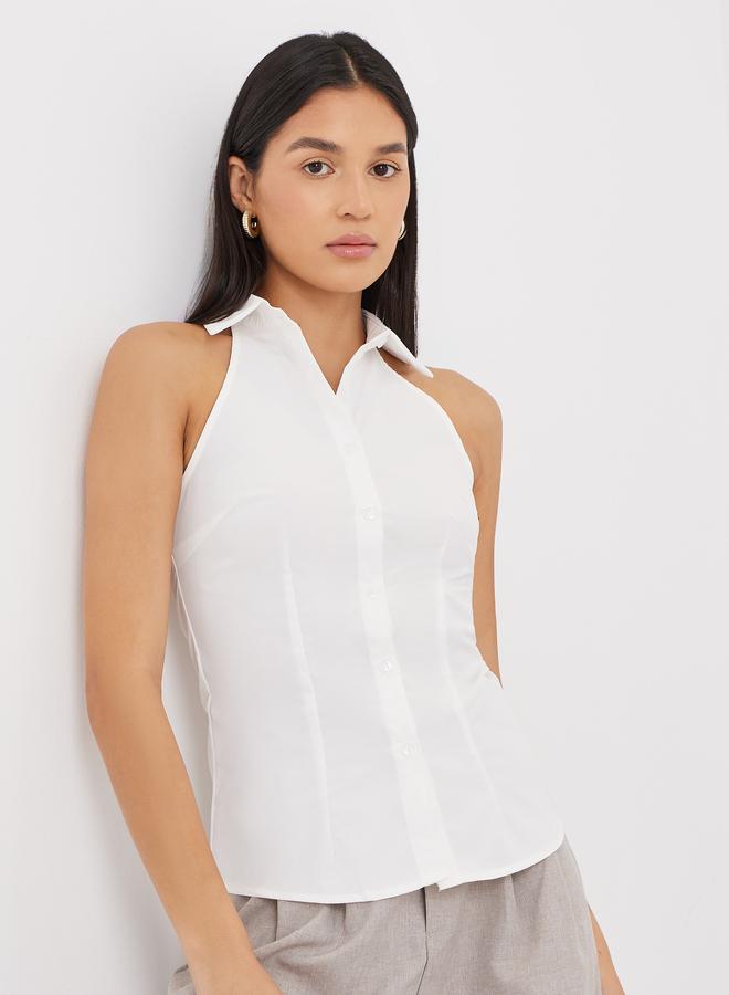 Styli Women White Sleeveless Fitted Shirt - Image 1